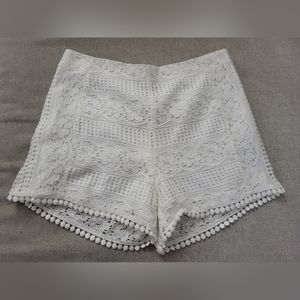 NWTCupcakes & cashmere high waist crochet white shorts with pompom trim …